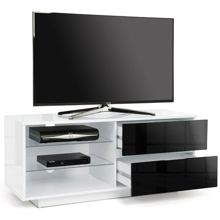 Centurion Supports Gallus High Gloss White with 2-Gloss Black Drawers and 3-Shelf 32"-55" LED/OLED/LCD TV Cabinet