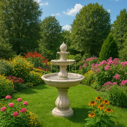 MDA Designs Aruna Elegant 3-Tier Outdoor Water Fountain Self-Contained Stunning Garden Feature with Cascading Waterfall - Grade A
