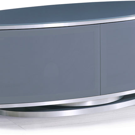 MDA Designs LUNA Grey Oval Cabinet with Oak Profiles & Grey BeamThru Glass Doors Suitable for Flat Screen TVs up to 50"