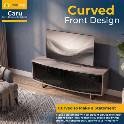 Homeology CARU Greige Remote Friendly Super-Contemporary "D" Shape Design 32"-65" Flat Screen TV Cabinet