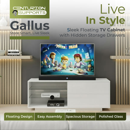 Centurion Supports Gallus Gloss White TV Stand with 2 Drawers and 3-Shelves Modern Entertainment Unit for TVs up to 55 Inch - Grade A