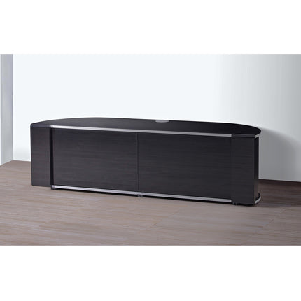 MDA Designs Sirius 1600 TV Cabinet Gloss Black Stand with BEAMTHRU Remote-Friendly Glass Door, Silver Trims, Cable Management and Storage for LED, LCD, OLED & Plasma TVs up to 70” TV Unit - Grade A