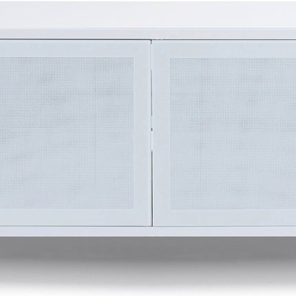 MDA Designs CORVUS Corner-Friendly Gloss White Contemporary Cabinet with White Profiles White BeamThru Glass Doors Suitable for Flat Screen TVs up to 50"