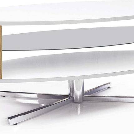 MDA Designs Orbit 1100WO Gloss White TV Stand with Oak Elliptic Sides for Flat Screen TVs up to 55" - Grade A