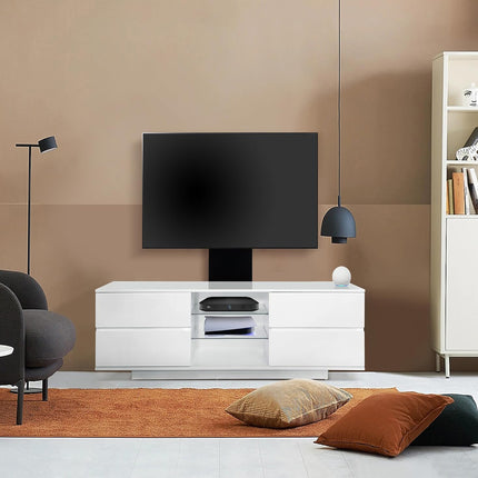 Homeology Avitus Premium High Gloss White with 4-White Drawers and 3-Shelf up to 65" LED/OLED/LCD TV Cabinet with Mounting Arm