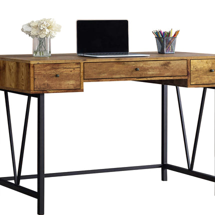 MDA Designs Belleterre Home Office Study Rustic Design Ergonomic Desk Table Workstation with 3 Drawers Nutmeg Black