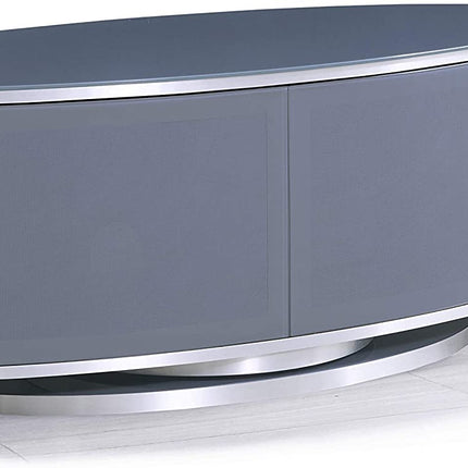 MDA Designs LUNA Grey Oval Cabinet with Grey Profiles & Grey BeamThru Glass Doors Suitable for Flat Screen TVs up to 50"