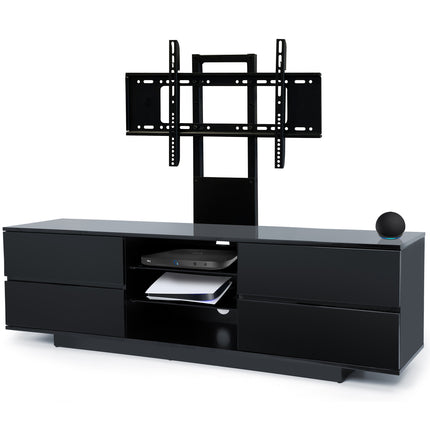 Homeology Avitus Gloss Black with 4-Black Drawers and 3-Shelves up to 65" LED/LCD/Plasma TV Stand with Mounting Arm