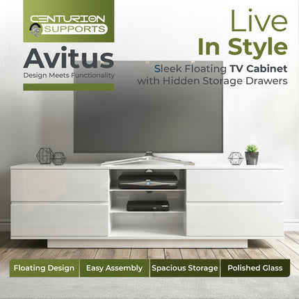 Centurion Supports AVITUS High Gloss White with 4-White Drawers for 32"-65" LED/OLED/LCD TV Cabinet - FULLY ASSEMBLED