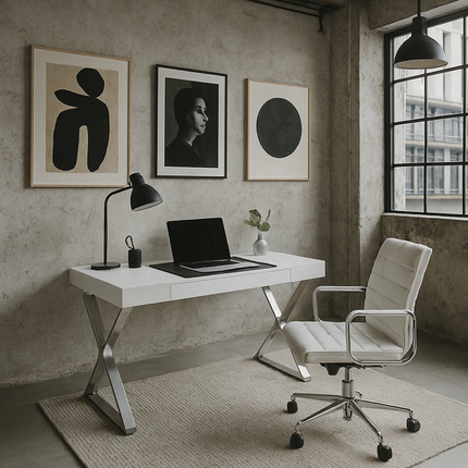 Centurion Supports ADONIS Gloss White and Chrome Legs Ergonomic Home Office Luxury Modern Desk
