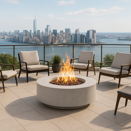 MDA Designs FUSION Light Grey Lavish Garden & Patio Gas Fire Pit with Eco-Stone Finish - Fully Assembled