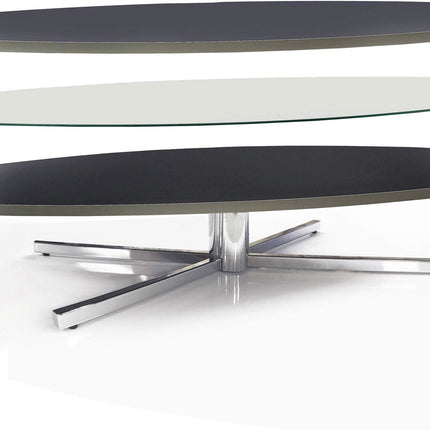 MDA Designs Orbit 1100 Gloss Black TV Stand with Oak Elliptic Sides for Flat Screen TVs up to 55" - Grade A