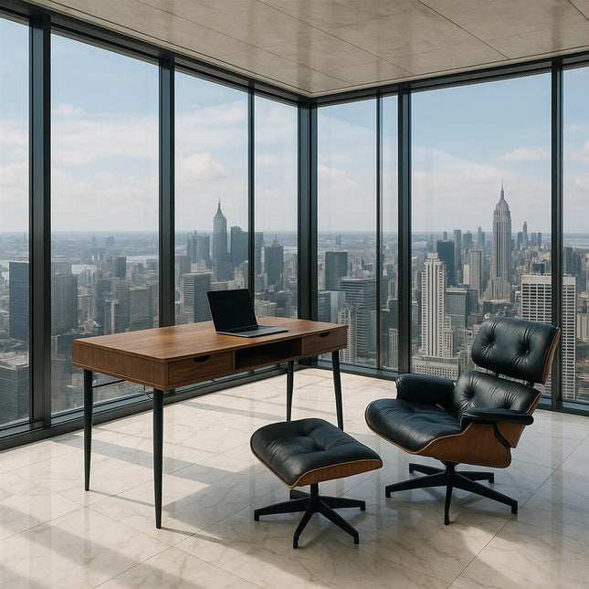 MDA Designs Kenora Home Office Study Ergonomic Desk Table Workstation with Drawers Walnut Black