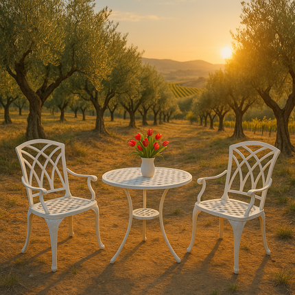 Centurion Supports OSHOWA Luxurious Garden and Patio Table and 2 Large Chairs with Armrests Cast Aluminium Bistro Set - White