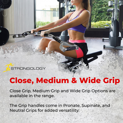 Strongology 100cm LAT BAR ATTACHMENT Multiple Triple Rubber Grips Target Multiple Areas Heavy Duty Gym Cable Pull Bar