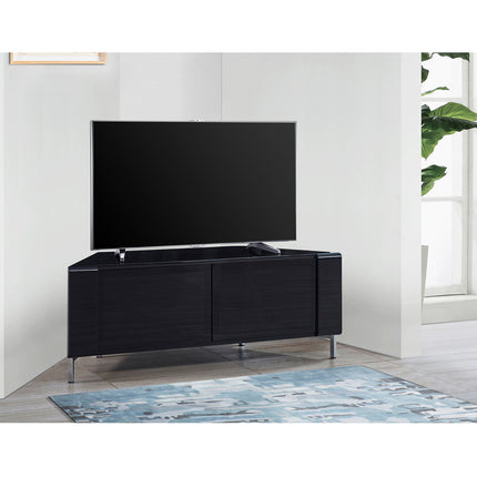 MDA Designs CORVUS Corner-Friendly Gloss Black Contemporary Cabinet with Black Profiles Black BeamThru Glass Doors Suitable for Flat Screen TVs up to 50" - Grade A