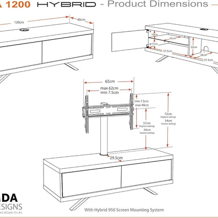 MDA Designs TUCANA 1200 Hybrid Black Oak Cabinet with Beam Thru Remote-Friendly Doors up to 60" Flat Screen TV Stand with Mounting Arm - Grade A