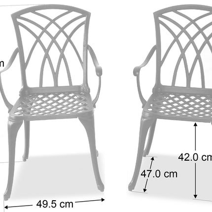 Centurion Supports OSHOWA 2-Large Garden and Patio Bistro Chairs with Armrests in Cast Aluminium Black