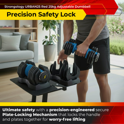 Strongology Urban25 Home Fitness Black and Blue Adjustable Smart Dumbbells from 2.5kg up to 25kg Training Weights