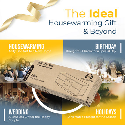 Homeology Avitus Premium High Gloss White with 4-White Drawers and 3-Shelf 32"-65" LED/OLED/LCD TV Cabinet