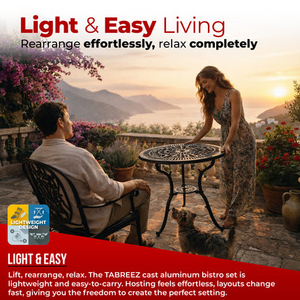 Centurion TABREEZ Garden Bistro Table Cast Aluminium Patio Table with Parasol Hole 4.7cm, Rustproof Weather Resistant Outdoor Furniture for Balcony Terrace Decking Lawn 69.5cm Round