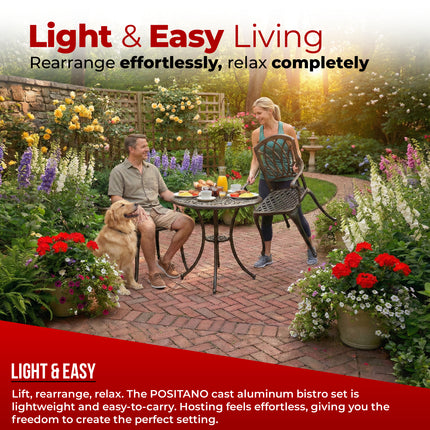 Centurion Supports POSITANO Garden and Patio Table and 2 Chairs Cast Aluminium Bistro Set - Black