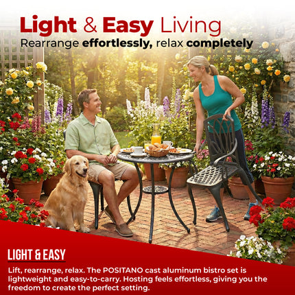 Centurion Supports POSITANO Luxurious Garden and Patio Table and 2 Large Chairs with Armrests Cast Aluminium Bistro Set - Grey