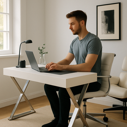 Centurion Supports ADONIS Gloss White and Chrome Legs Ergonomic Home Office Luxury Modern Desk