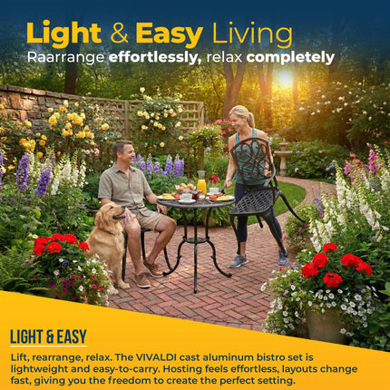 Homeology VIVALDI 3-Piece Cast Aluminium Garden Bistro Set- Rust-Proof Round Table with Parasol Hole & 2 Generously Sized Armchairs- Exquisite Baroque Design for Patio, Balcony & Conservatory (Black)