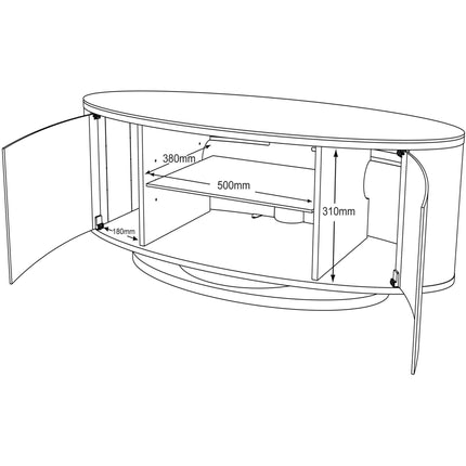 MDA Designs LUNA Gloss White Oval Cabinet with White Profiles White BeamThru Glass Doors Suitable for Flat Screen TVs up to 50" - Grade A