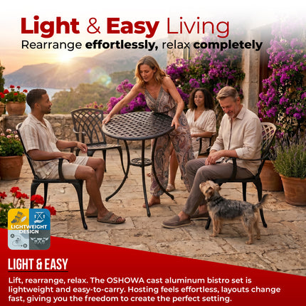 Centurion Supports OSHOWA Garden and Patio Table and 4 Large Chairs with Armrests Cast Aluminium Bistro Set - Black