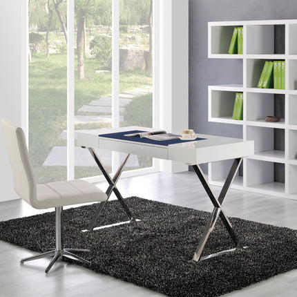 Centurion Supports ADONIS White with Built-In Luxury Dark Blue Leather Pad Ergonomic Home Office Desk