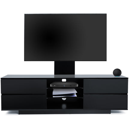 Homeology Avitus Gloss Black with 4-Black Drawers and 3-Shelves up to 65" LED/LCD/Plasma TV Stand with Mounting Arm