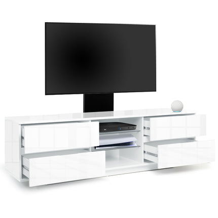 Homeology Avitus Premium High Gloss White with 4-White Drawers and 3-Shelf up to 65" LED/OLED/LCD TV Cabinet with Mounting Arm