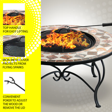 Centurion Supports Fireology KENNOCHA Extravagant Garden and Patio Heater Fire Pit Brazier, Coffee Table, Barbecue and Ice Bucket - Marble Finish