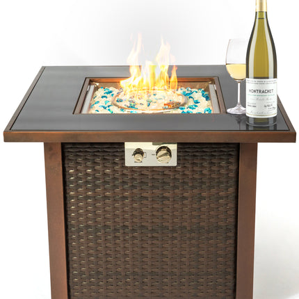 MDA Designs Ostara Stylish Wicker Garden and Patio Glass Tabletop Gas Fire Pit