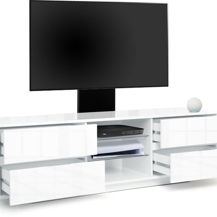 Centurion Supports Avitus Gloss White with 4-White Drawers and 3-Shelves up to 65" LED, LCD, Plasma TV Stand with Mounting Arm
