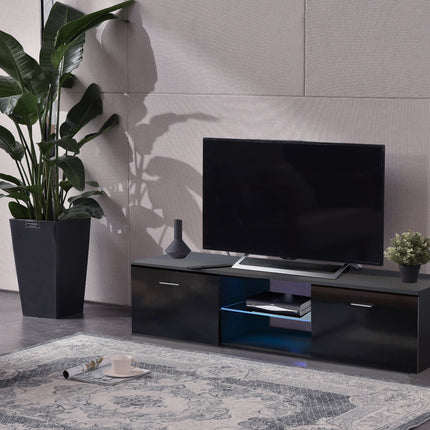 MDA Designs Auriga Black Modern TV Cabinet for Flat TV Screens of up to 65" Entertainment Unit with Shelves and Built-in Blue LED Lights - Grade A