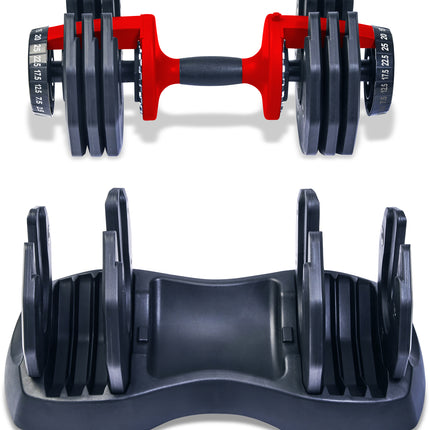 Strongology URBAN25 Red Adjustable Single Dumbbell | 2.5kg to 25kg Quick-Select Weight | 10-in-1 Space-Saving Design | Soft-Grip Handle | Secure Plate-Locking System | Home Gym Strength Training Workouts