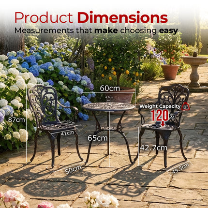 Centurion Supports BANGUI Black Luxurious Garden and Patio Table and 4 Large Chairs with Armrests Cast Aluminium Bistro Set