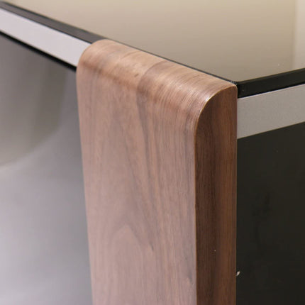 MDA Designs Sirius 1200 Remote Friendly Beam Thru Glass Door Walnut/Oak High Gloss Piano Black with Silver Trim up to 55" LCD/Plasma/LED Cabinet TV Stand - Grade A
