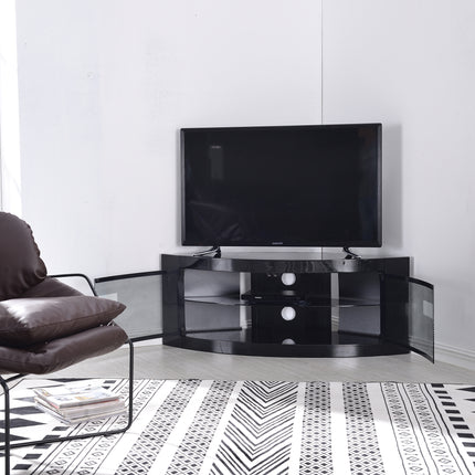 Centurion Supports PANGEA Gloss Black Beam-Thru Curved Tru-Corner 32"-50" TV Cabinet - Grade A