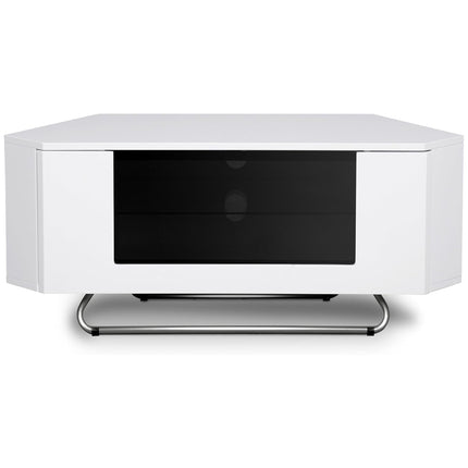 Centurion Supports Hampshire Corner-Friendly Gloss White with Black Contrast Beam-Thru Remote Friendly Door 26"-50" Flat Screen TV Cabinet