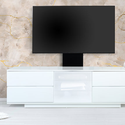 Centurion Supports AVITUS ULTRA Gloss White Remote Friendly White BeamThru Door with 4-White Drawers up to 65" Flat Screen TV Cabinet with Mounting Arm