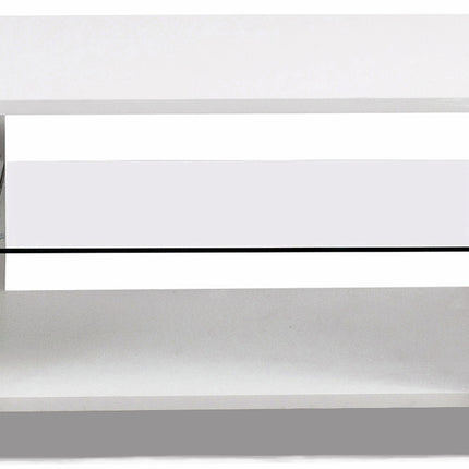 MDA Designs Auriga White Modern TV Cabinet for Flat TV Screens of up to 65" Entertainment Unit with Shelves and Built-in Blue LED Lights