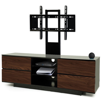 Homeology Avitus Gloss Black with 4-Walnut Drawers and 3-Shelves up to 65" LED/LCD/Plasma TV Stand with Mounting Arm
