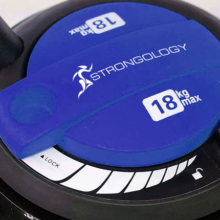Strongology Hercules18 7-in-1 Adjustable Smart Kettlebell up to 18kg Black with Blue Dial Home Fitness Gym Equipment - Grade A