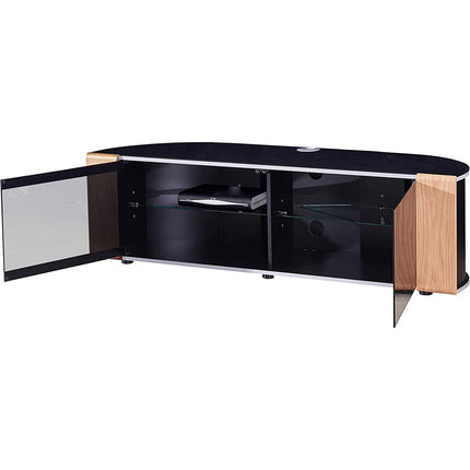 MDA Designs Sirius 1600 Black Cabinet with Walnut/Oak Interchangeable Trims for Flat Screen TVs up to 65" with Mounting Bracket - Grade A