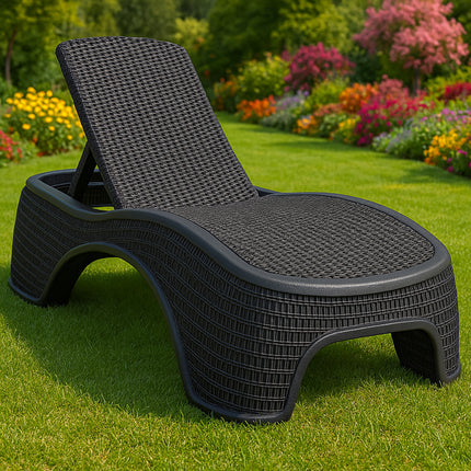 Centurion Supports MALDIVES Black Outdoor High-End PU Rattan Adjustable Sun Lounger-Fully Assembled