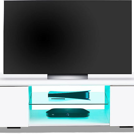 MDA Designs AVIOR White with Gloss White Doors Modern TV Cabinet for Flat TV Screens of up to 75" Entertainment Unit with LED Lights